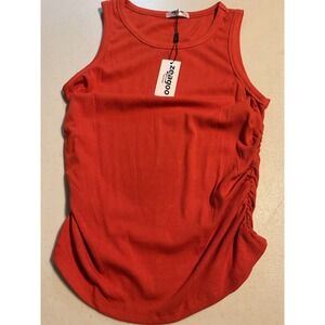 Zeagoo Womens Ribbed Ruched Side Tank Top Orange Red Sleeveless Crew Neck Medium